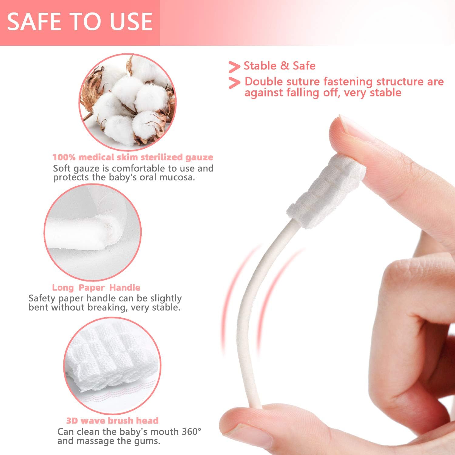 Baby Tongue Cleaner, Baby Toothbrush, 42Pcs Disposable Infant Toothbrush Clean Baby Mouth,Gauze Gum Cleaner Toothbrush Baby Oral Cleaning Stick Dental Care for 0-36 Month Baby+Free 1 Finger Toothbrush - Image 2